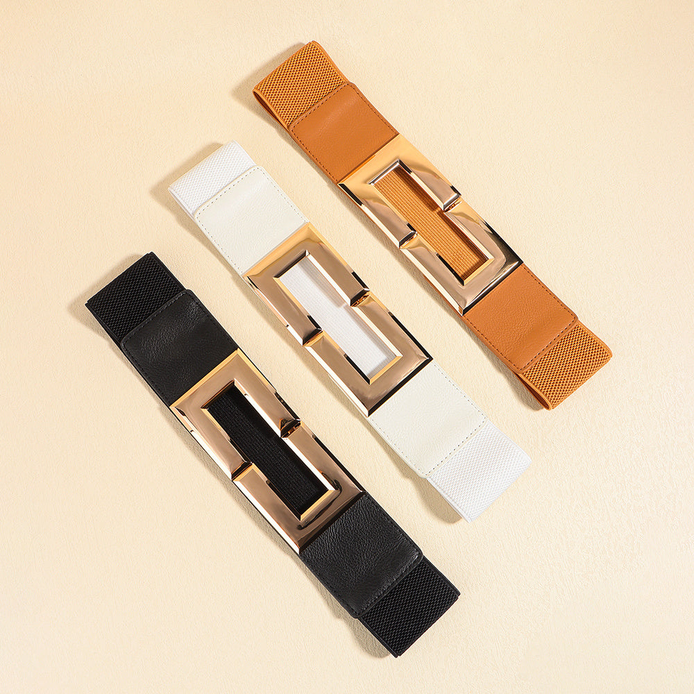 Elastic Wide Metal Square Buckle Belt