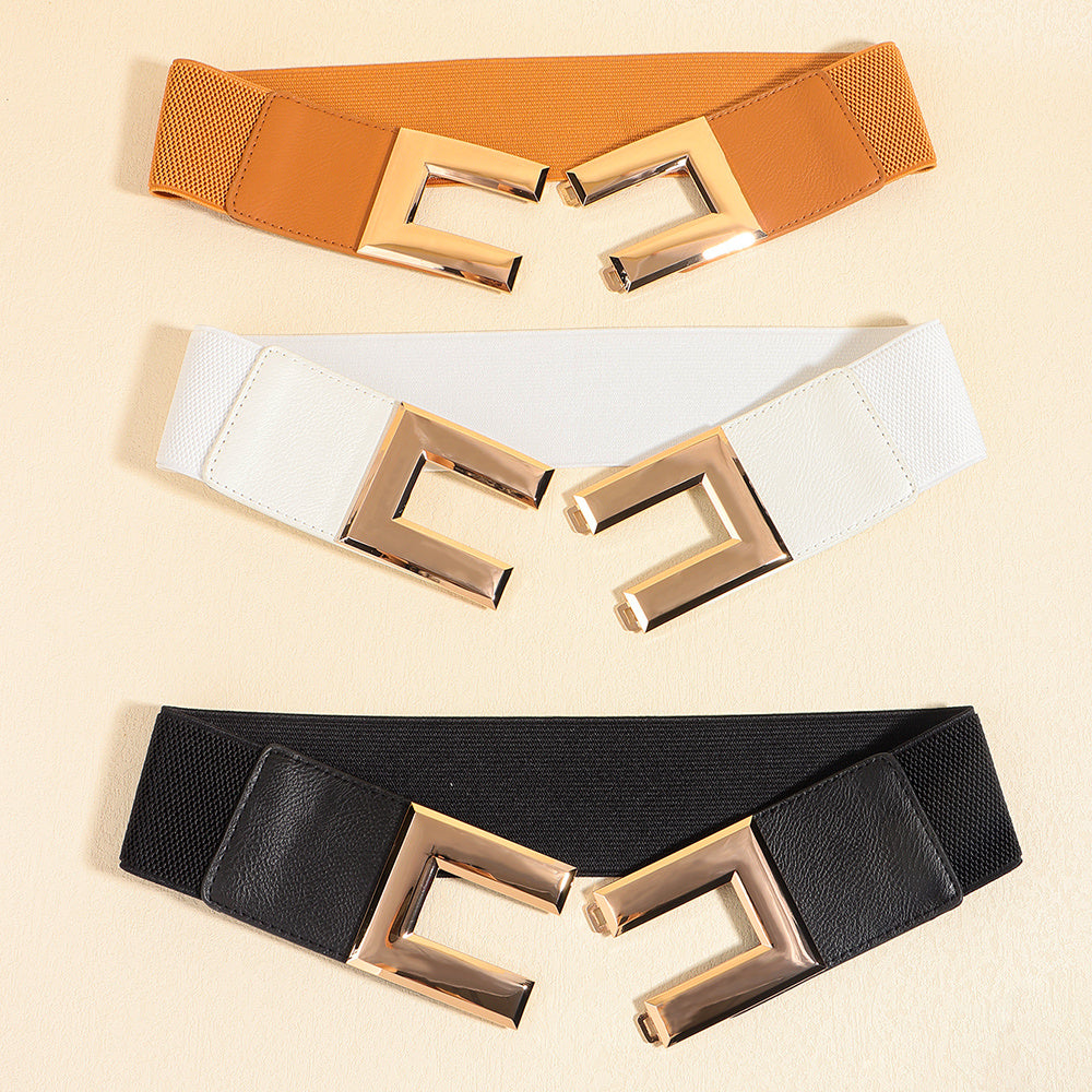 Elastic Wide Metal Square Buckle Belt