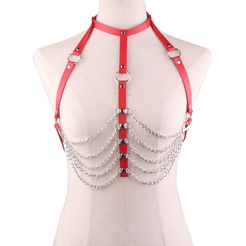 Leather collar body chain