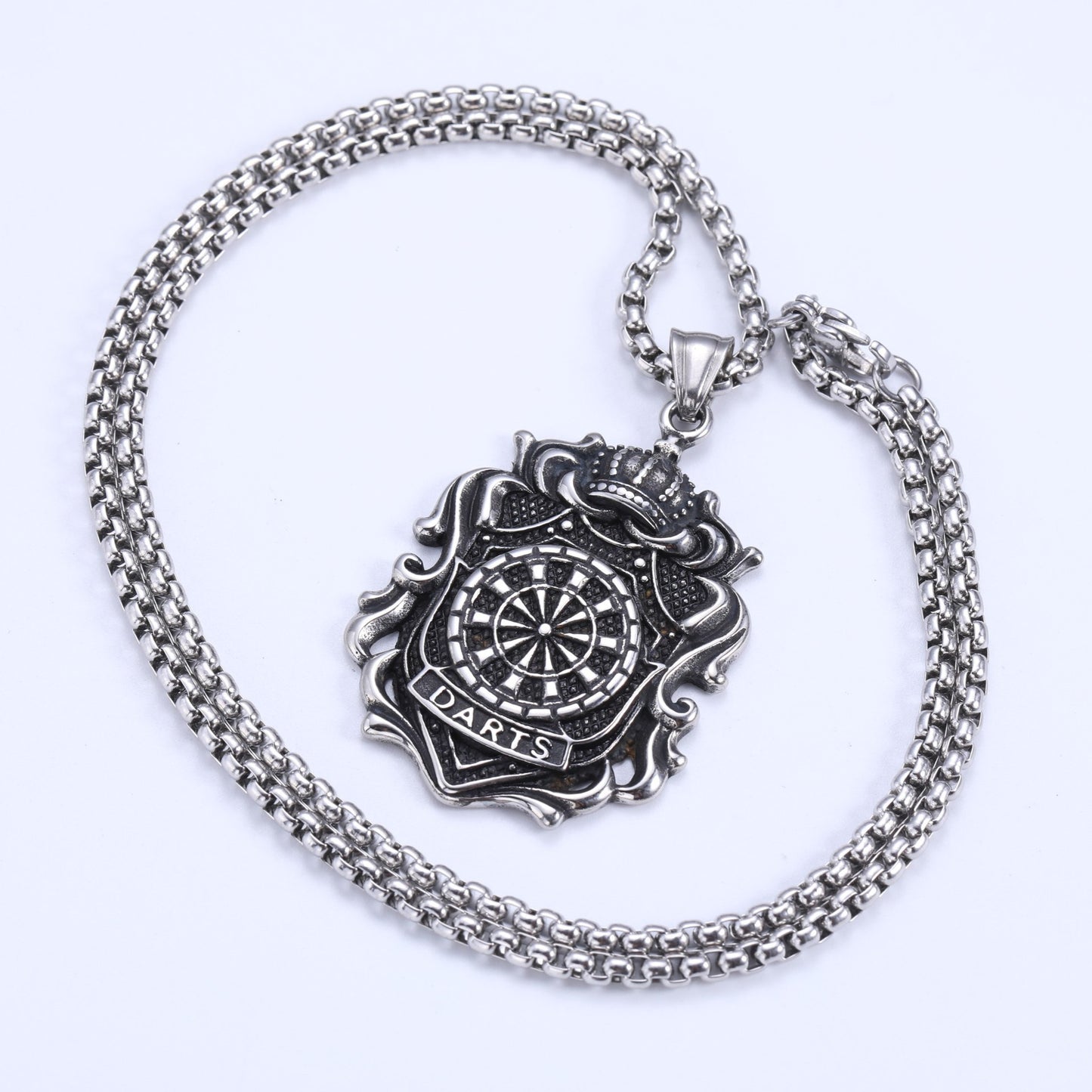 Stainless Steel Crown Darts Pendant Necklace