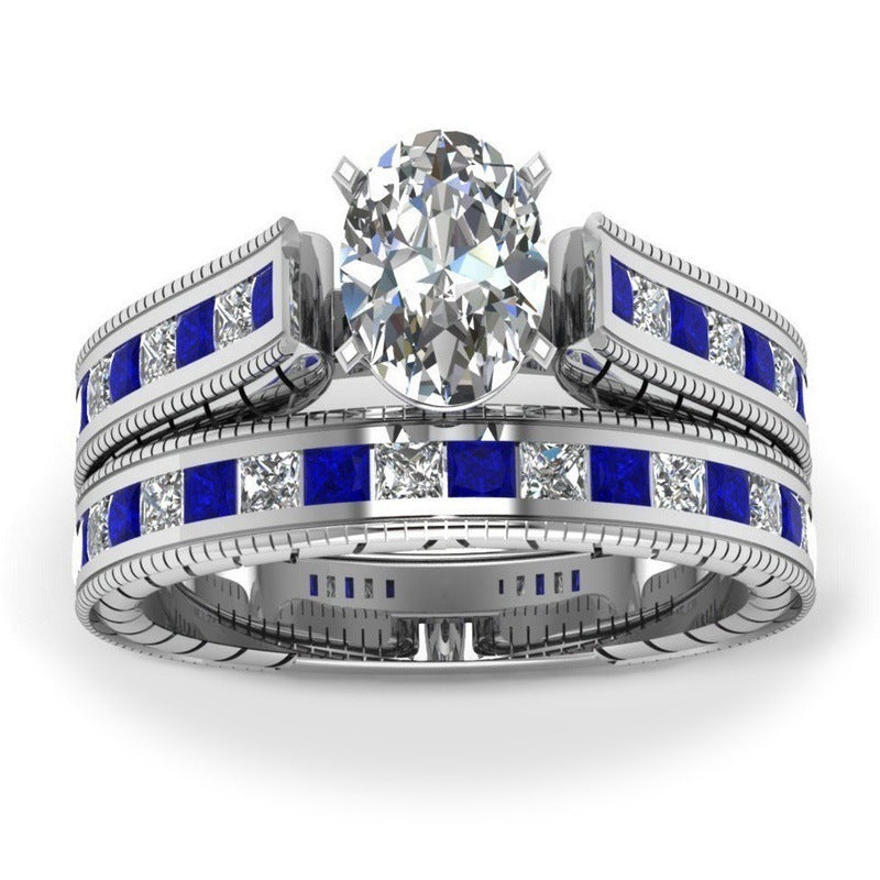 Blue Diamond Couple Rings Set