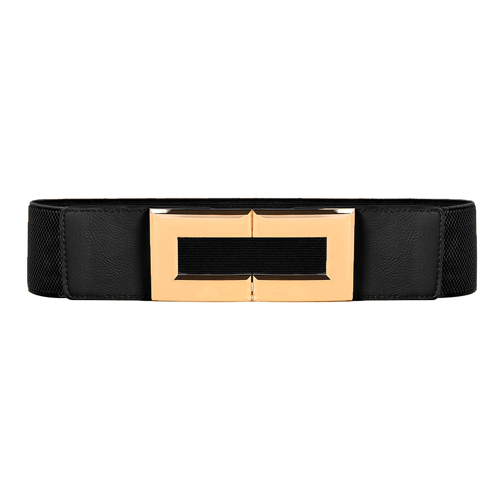 Elastic Wide Metal Square Buckle Belt