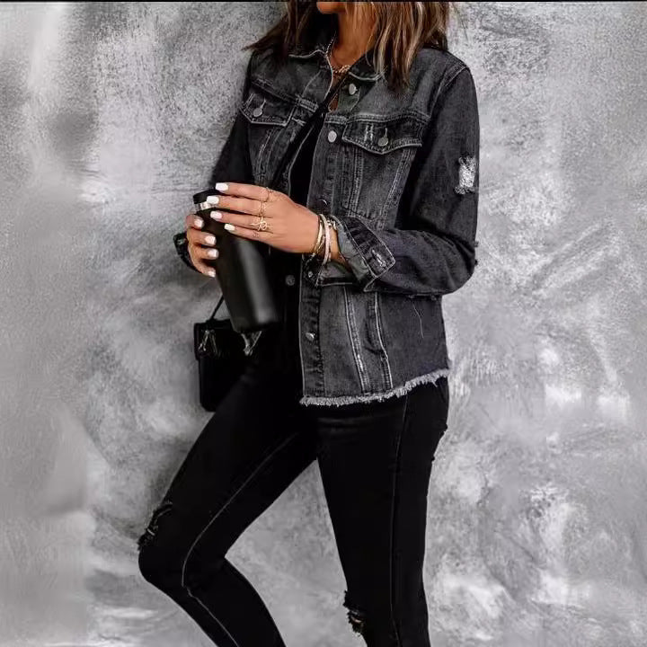 Perforated Denim Long Sleeved Jacket