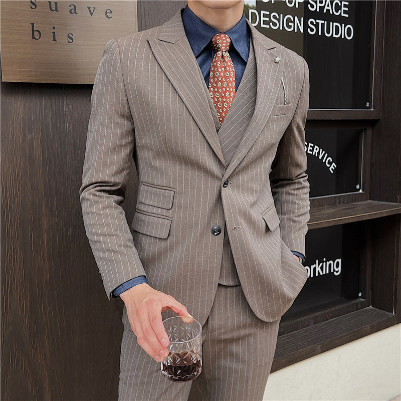 British Slim-fitting Double Button Striped Suit Three-piece Suit