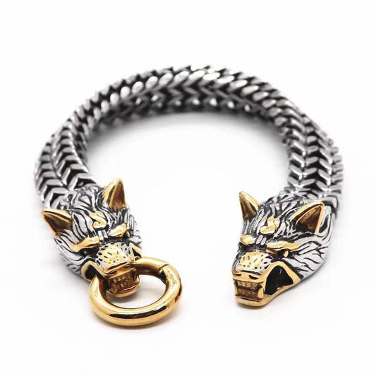 Wolf's Head Titanium Steel Bracelet