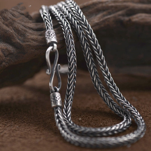 990 Pure Silver Men's Snake Bones Chain Necklace