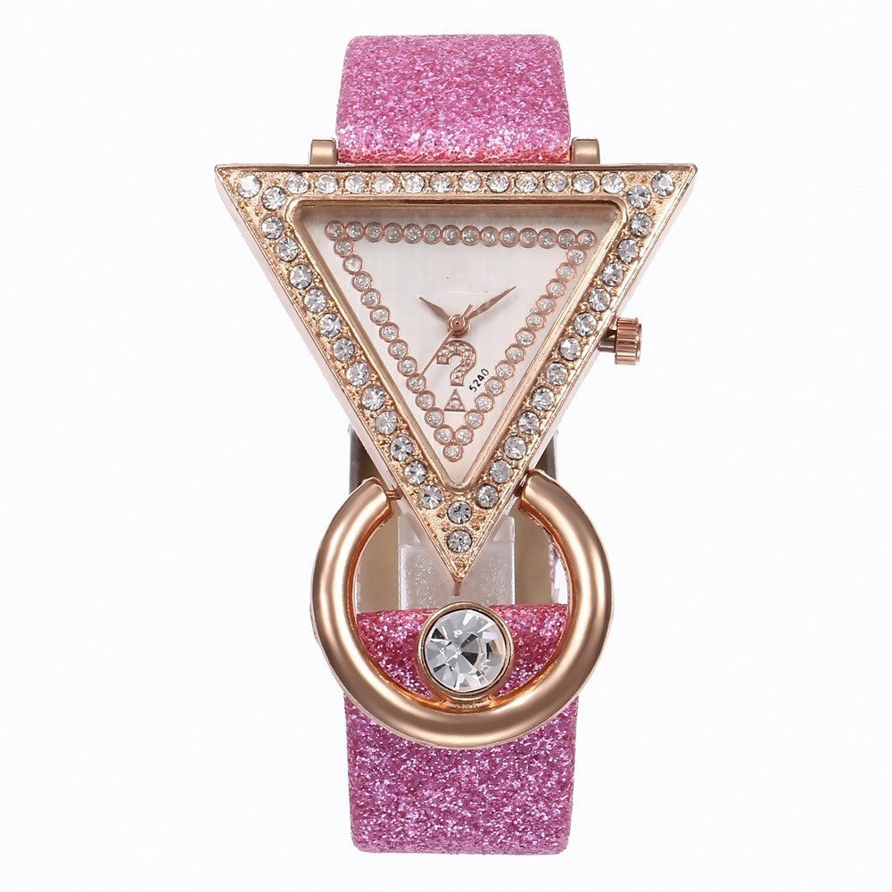 Triangle Diamond Set Metal Dial Watch