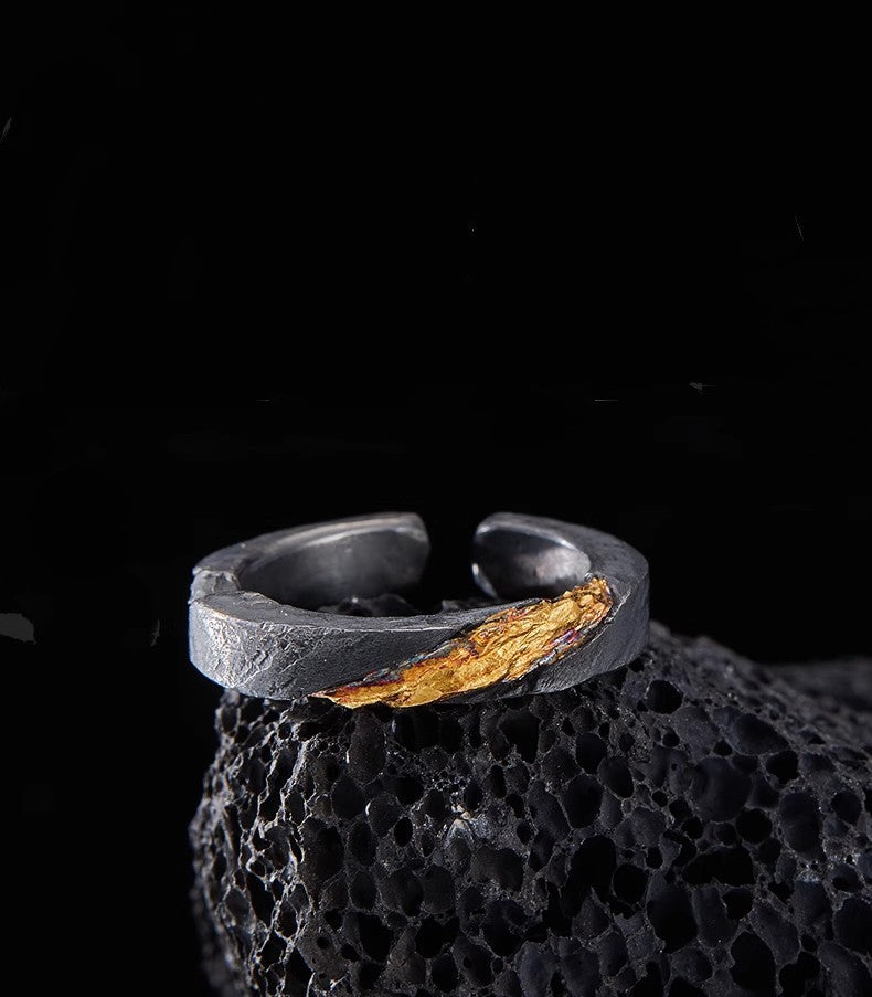 Men's Sterling Silver Inlaid 24K Pure Gold Ring