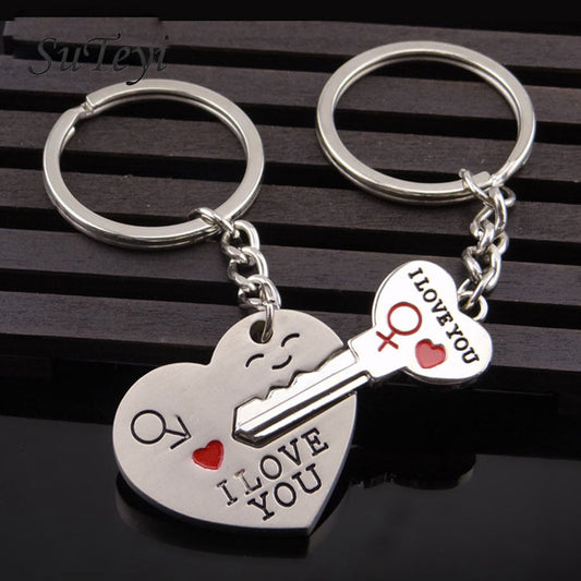 Magnetic I Love You Heart Lock Key Couple Keychains