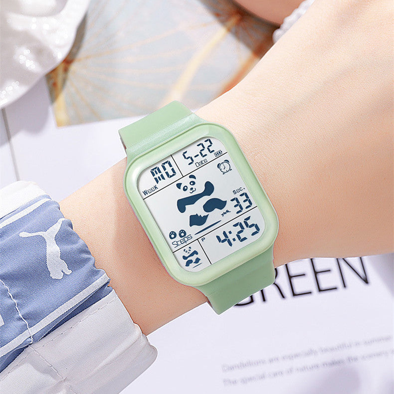 Square Polychrome Panda Waterproof Multifunctional Watch