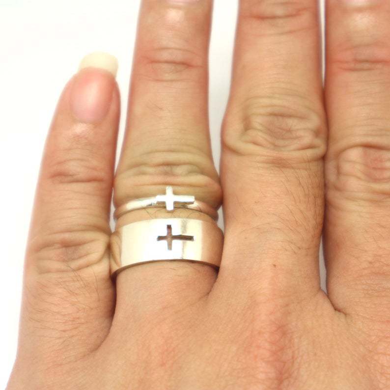 Stainless Steel Cross Couple Rings