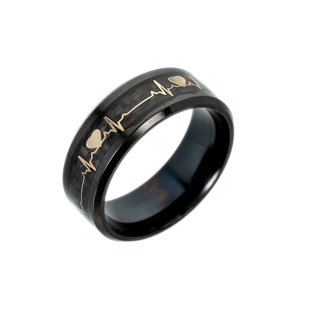 ECG Heartbeat Carbon Fiber Ring