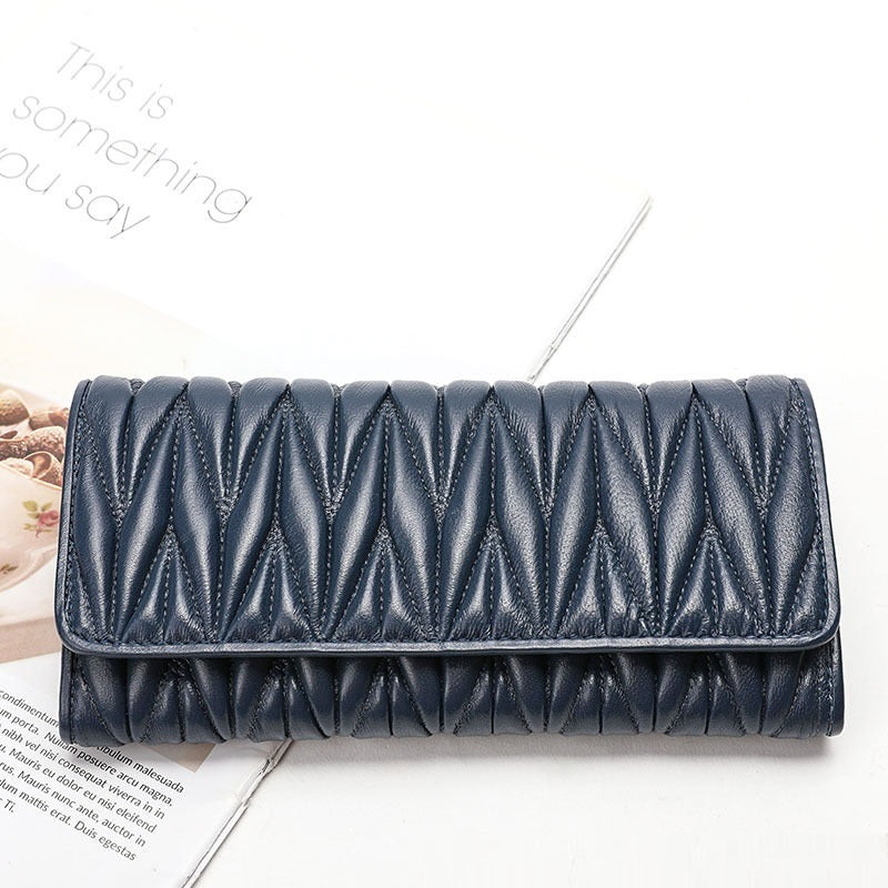 Fashion Multi-card-slot Pleated Genuine Leather Wallet