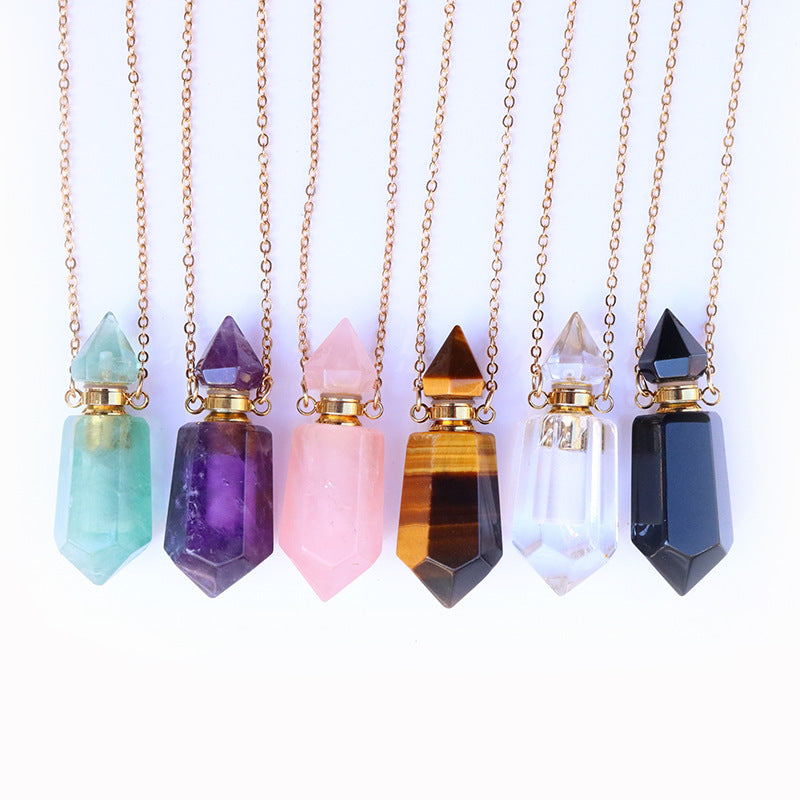 Natural Crystal Perfume Bottle Necklace