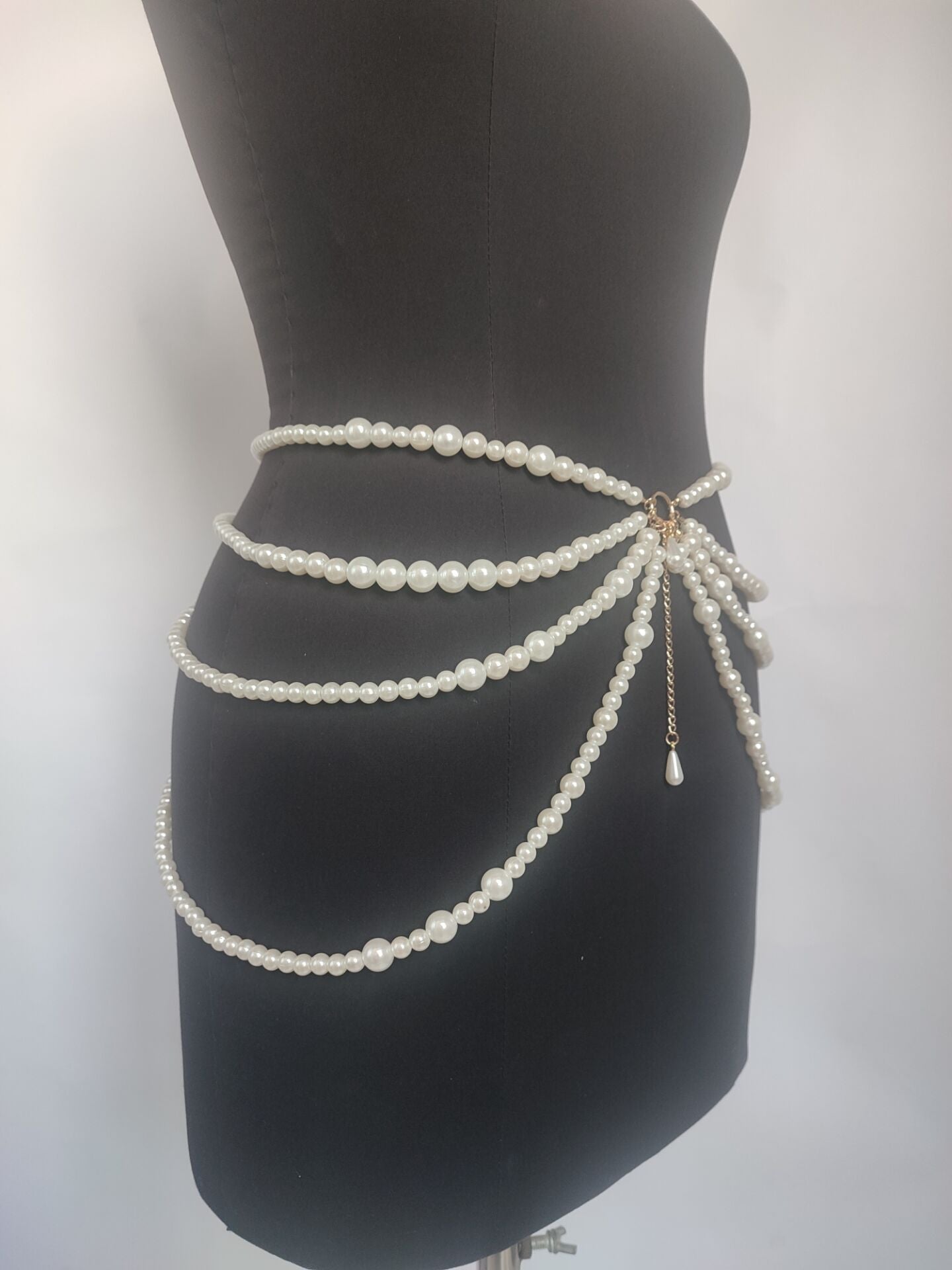 Pearl Connected Multi-layer Tassel Side Swing Waist Chain