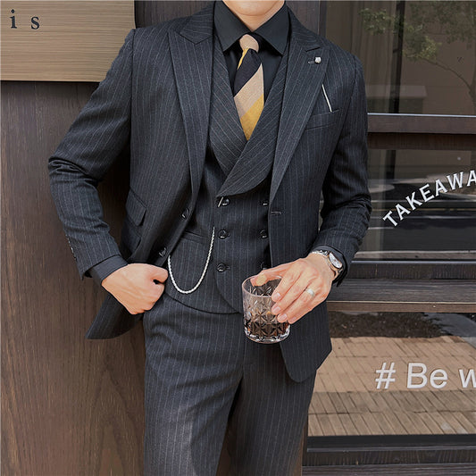 British Slim-fitting Double Button Striped Suit Three-piece Suit