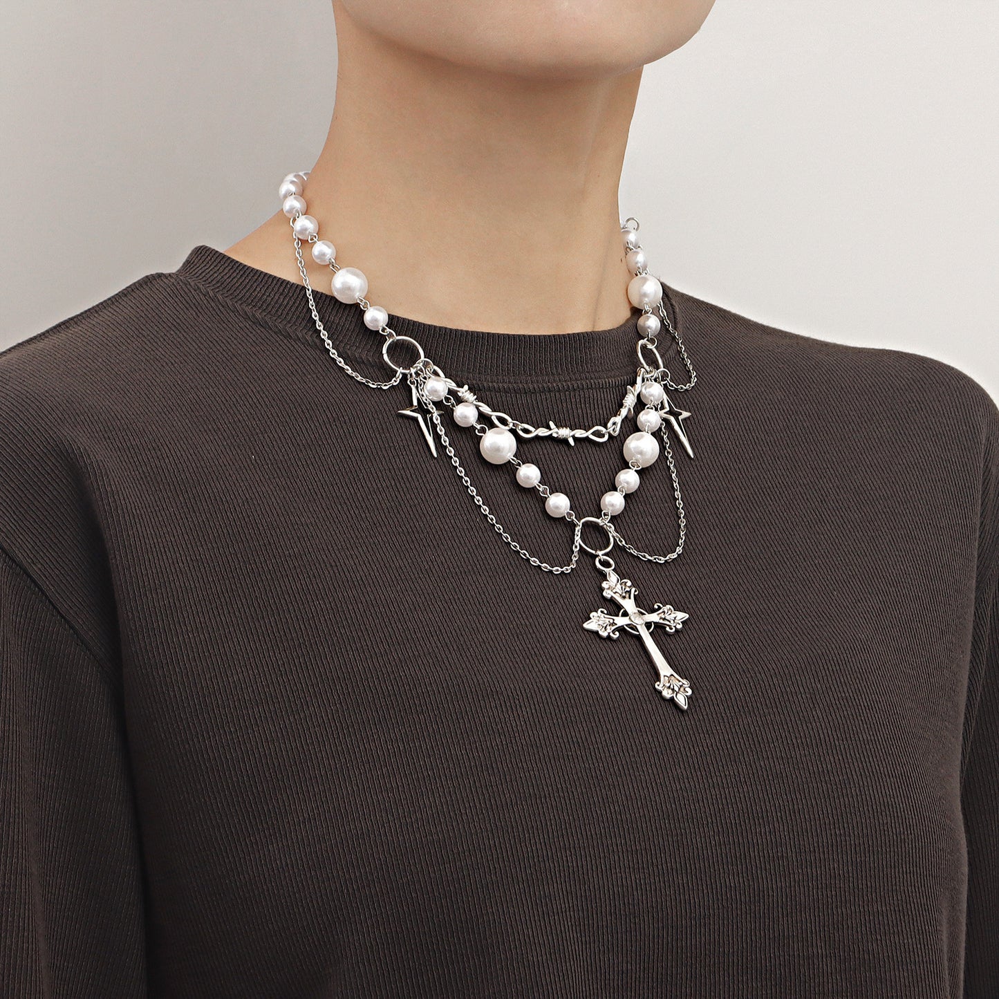 Gothic Pearl Tassel Cross Necklace