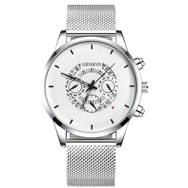 Businessman Alloy Mesh Band Calendar Watch