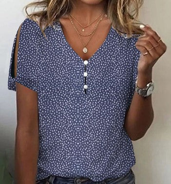 V-neck Button T-shirt Top