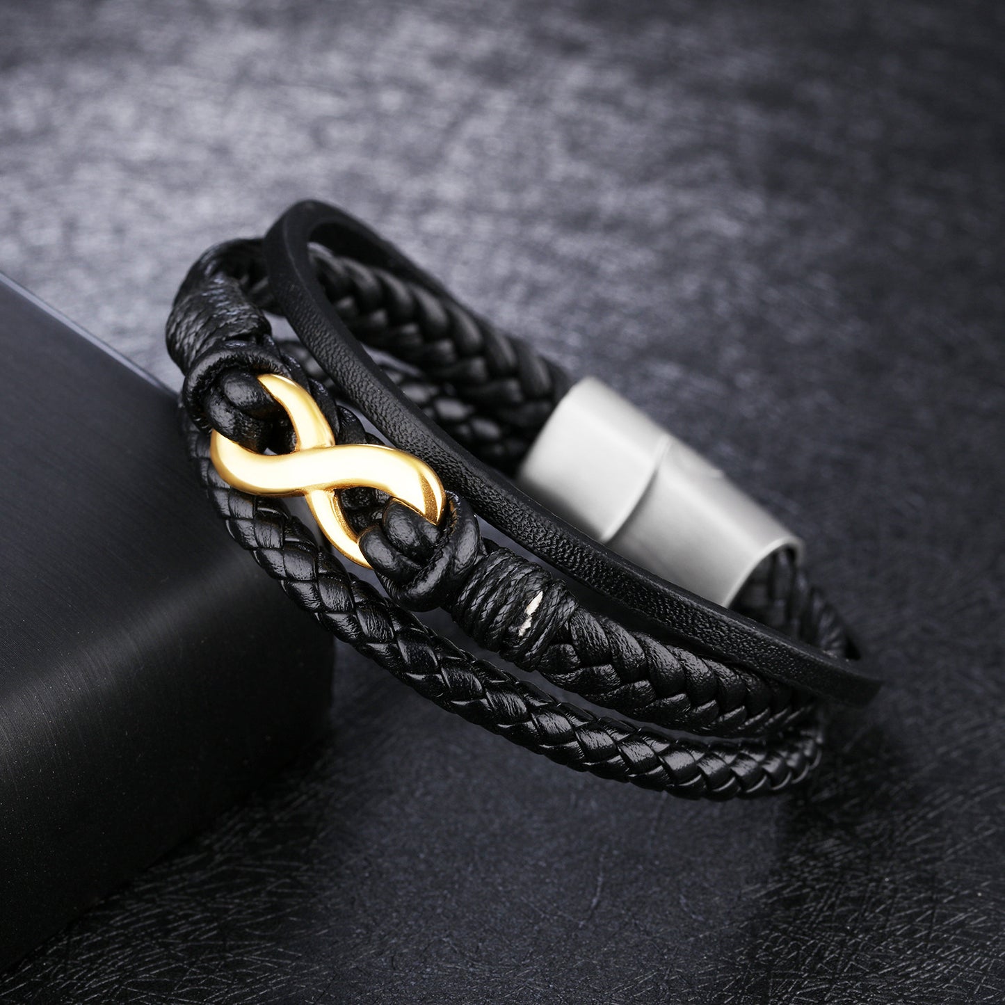 Braided infinity leather bracelet