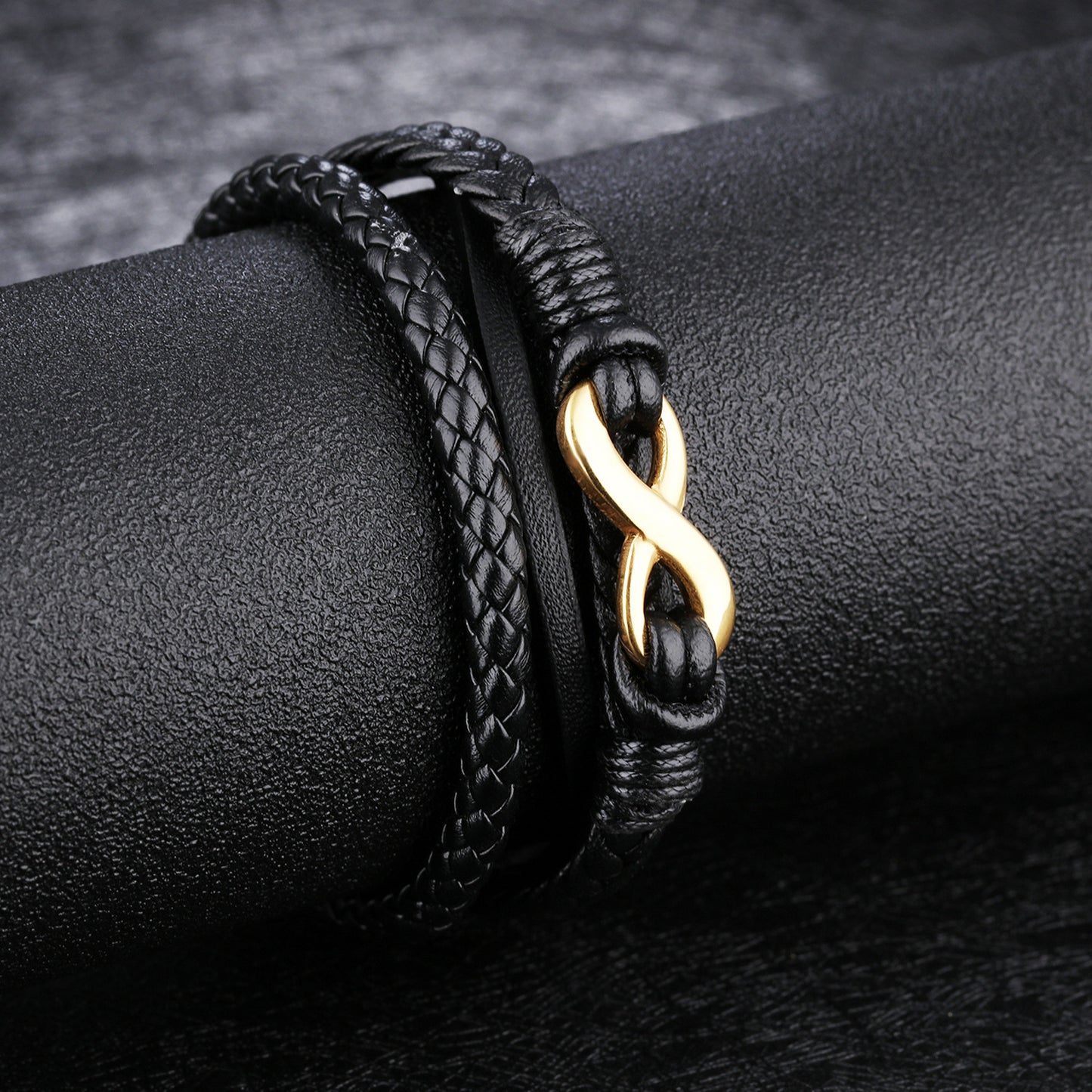 Braided infinity leather bracelet