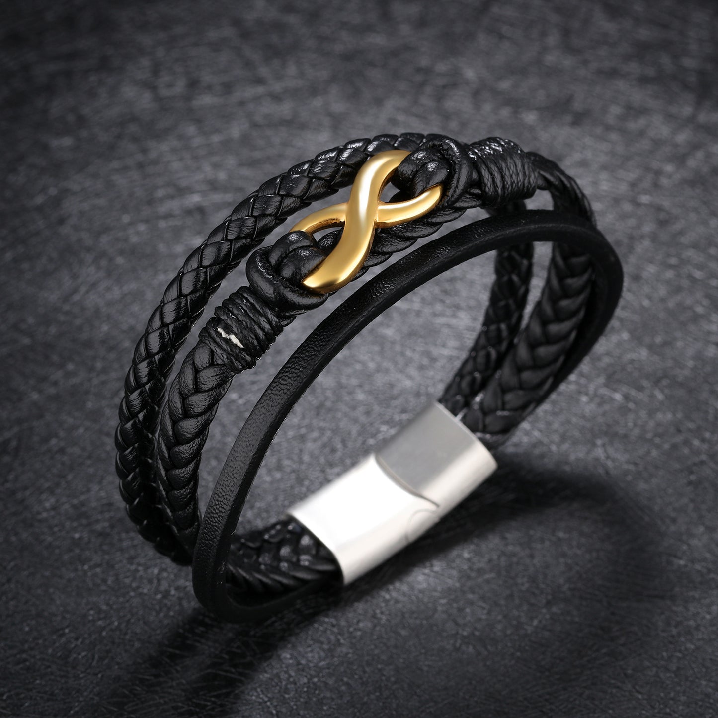 Braided infinity leather bracelet