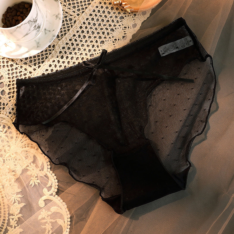 Transparent Lace Bow Ruffled Classic Briefs