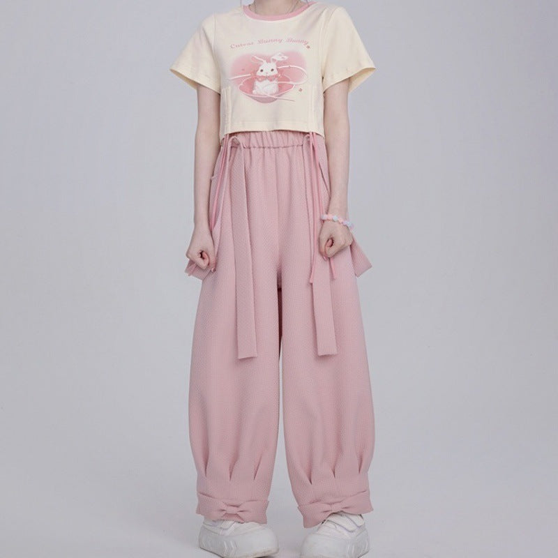 Pure Cotton Small Blush Rabbit Suspender Pants