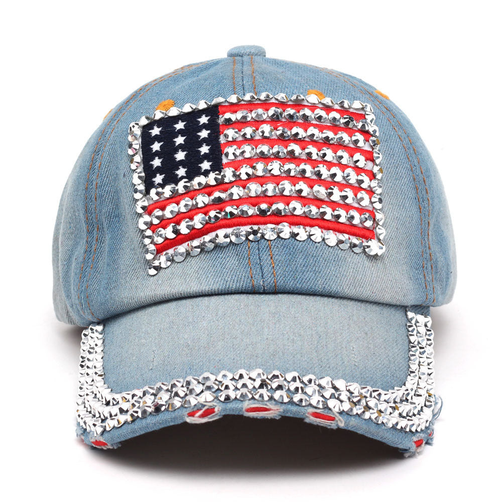 USA Rhinestone Denim Hat