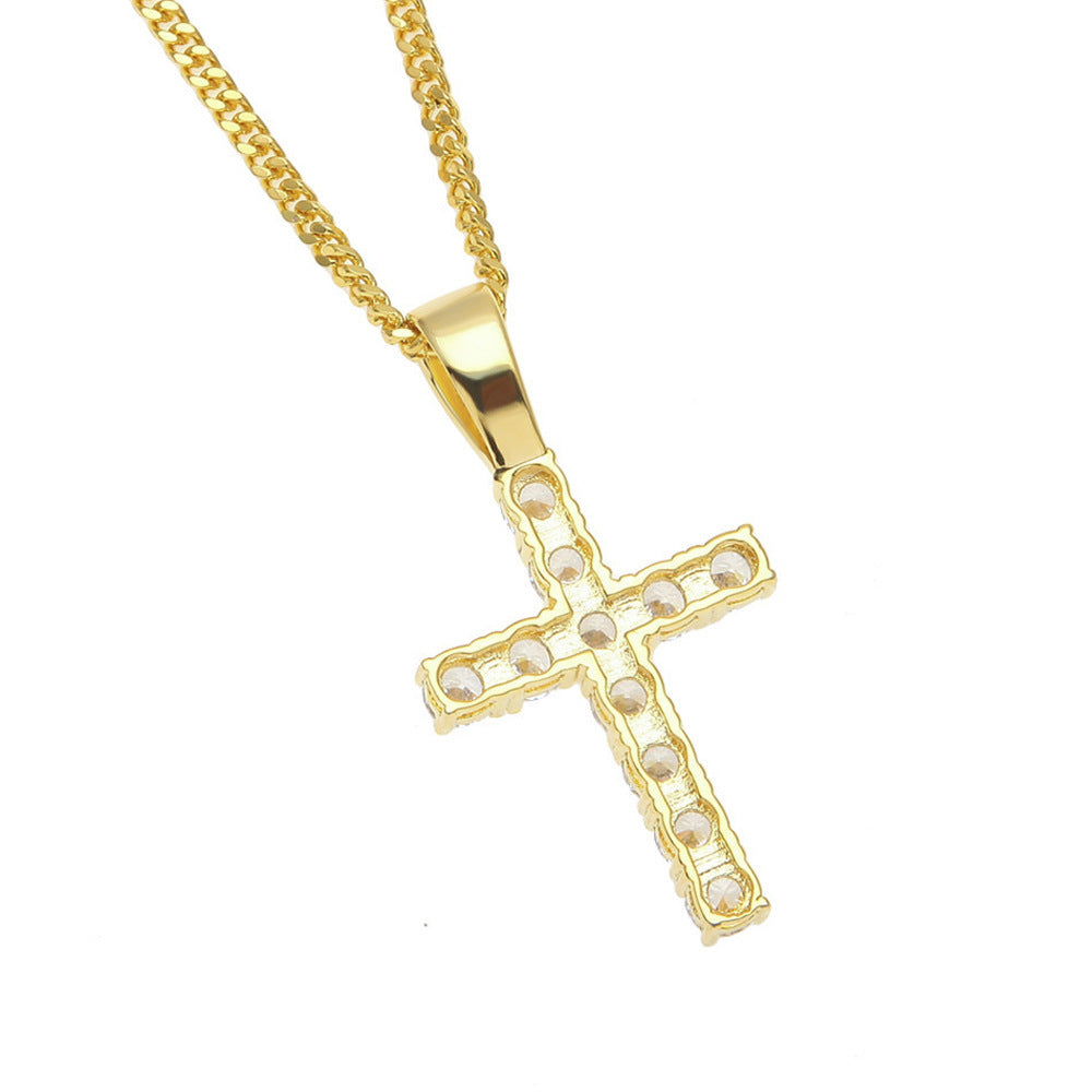 Inlaid Zircon Cross Pendant Necklace