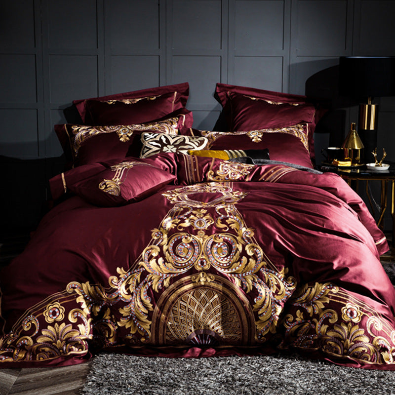 Four-piece embroidered bed set