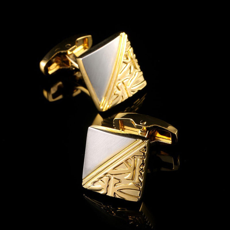 Square Pattern Gold And Silver Cufflinks