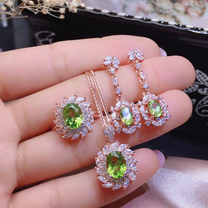 S925 Silver Gilded Peridot Set