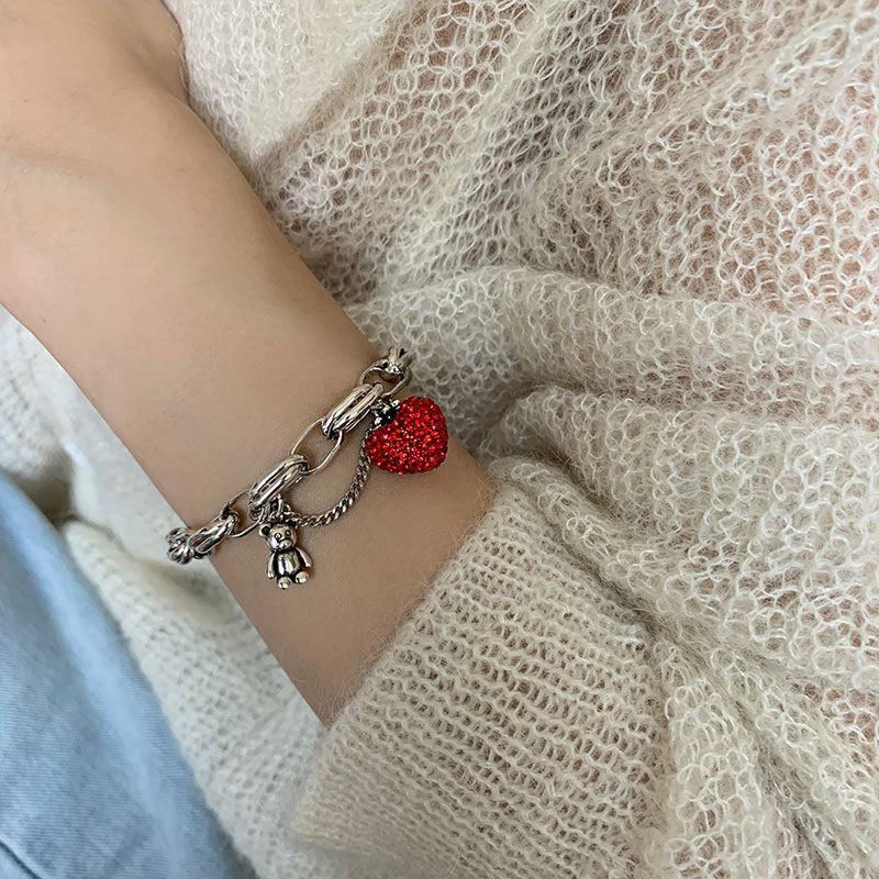 Fashion Strawberry Crystal Bear Bracelet