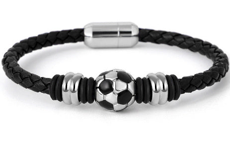 Stainless Steel / Leather Football Bracelet