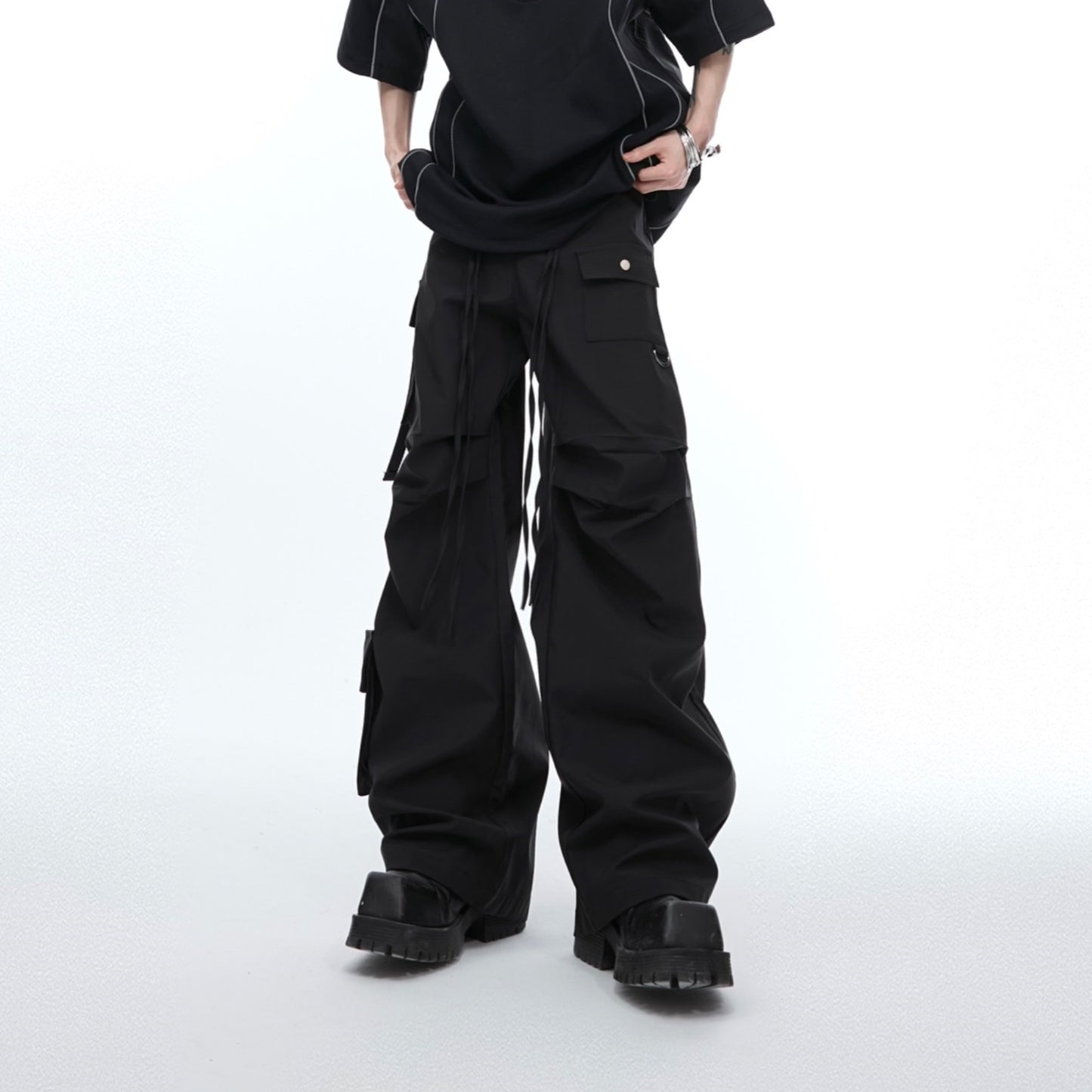 Deconstructed Stitching Design Hooded Short Sleeve Suit Outdoor Leisure Loose Cargo Pants