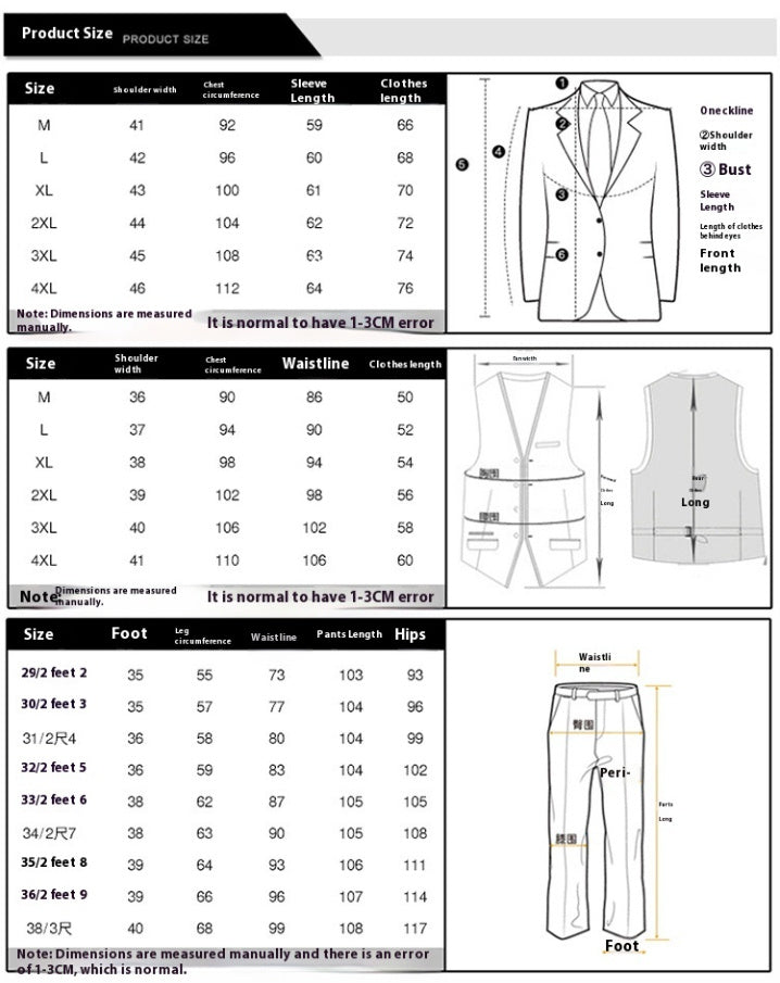 Men's Plaid Slim Fit Three-piece Suit