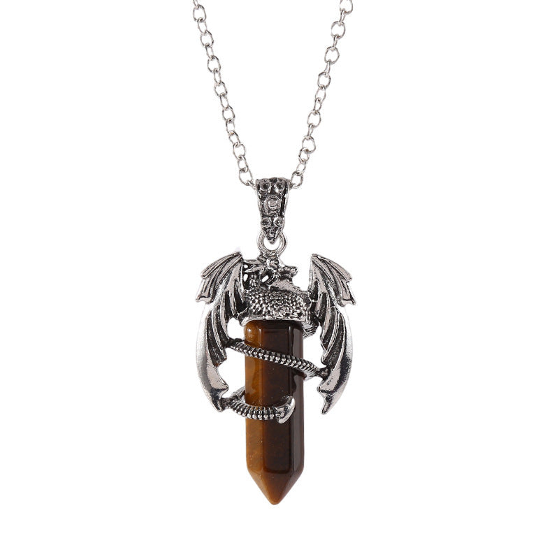 Natural Crystal Flying Dragon Pendant Necklace