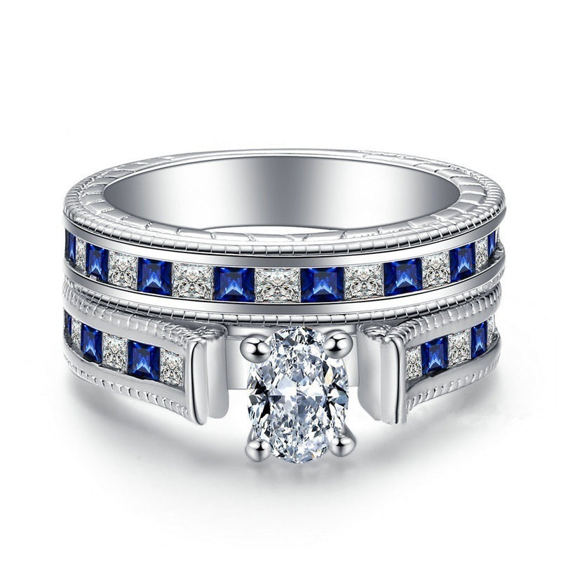 Blue Diamond Couple Rings Set