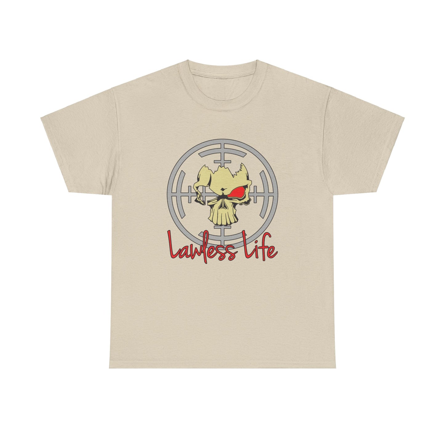 Lawless Life Skull Sight. Heavy Cotton T-Shirt