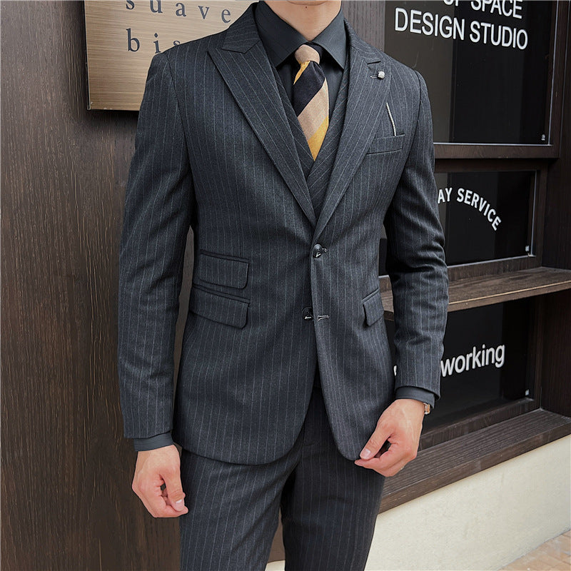 British Slim-fitting Double Button Striped Suit Three-piece Suit