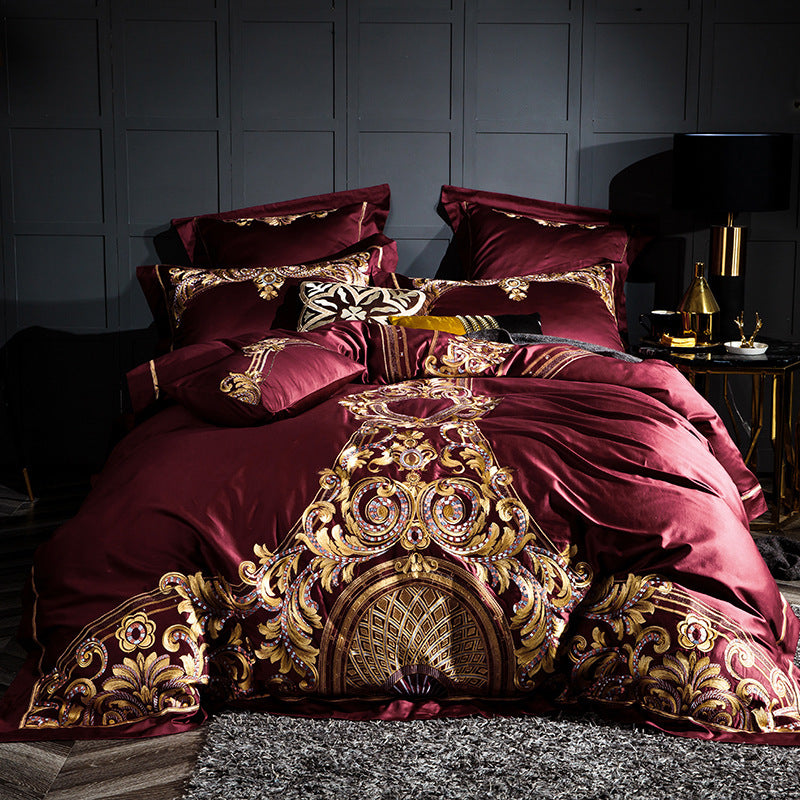 Four-piece embroidered bed set