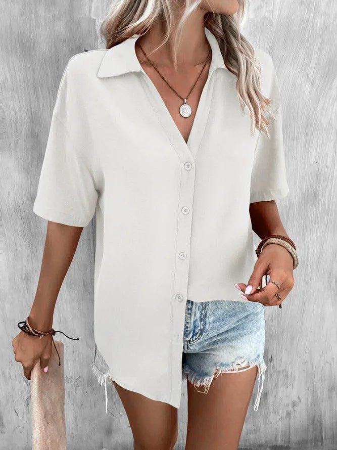 Pure Color V-neck Shirt