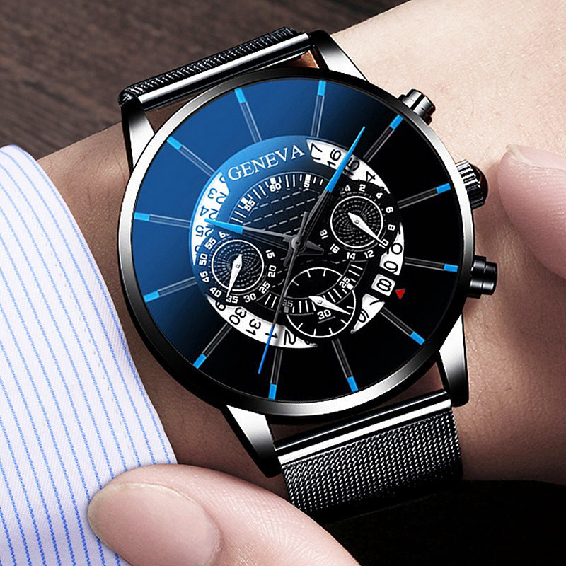 Businessman Alloy Mesh Band Calendar Watch