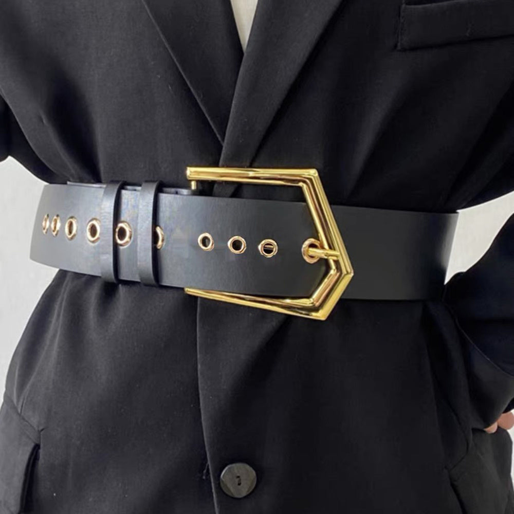 Temperament Ladies Elastic Black Stretch Metal Belt