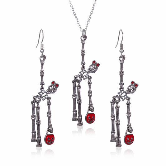 3pcs Halloween Skeleton Earrings and Necklace Set