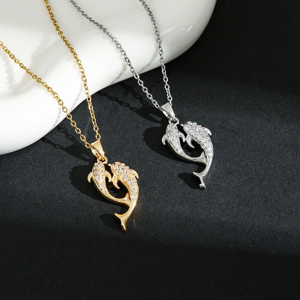 Micro-inlaid Dolphin Love Titanium Steel Necklace