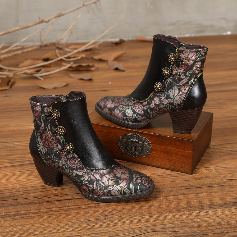 Women's Retro Flower European Boot Shoes