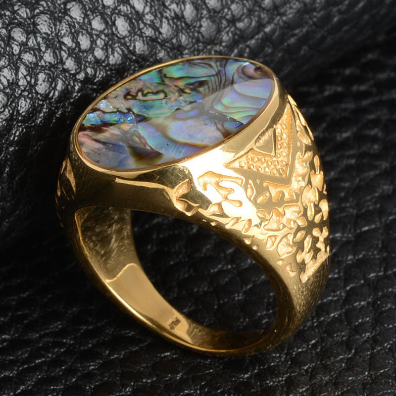 Men's Titanium Steel Abalone Shell Ring