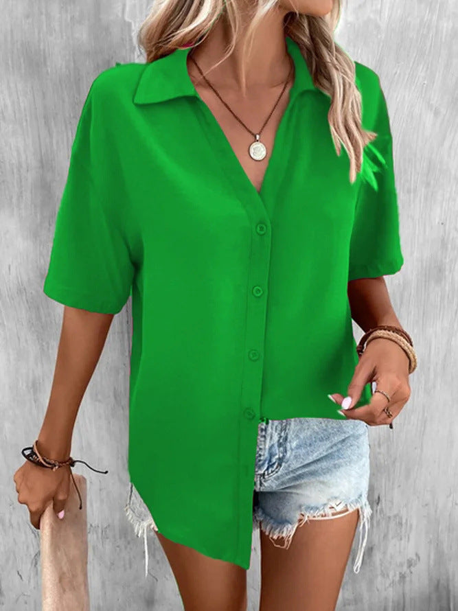 Pure Color V-neck Shirt